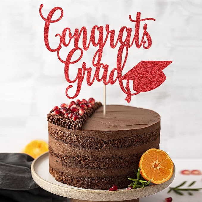 Congrats Grad Cake Topper,2026 Graduation Cake Topper, Congrats Grad Decorations,2026 High School/College/Senior Graduation Party Decorations Supplies. (red)