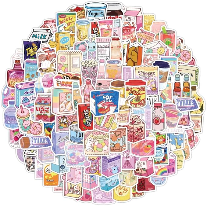 100pcs Cute Snack, Food, and Drink Stickers Set - Kawaii Small Stickers for Teens, Boys, Girls, and Adults