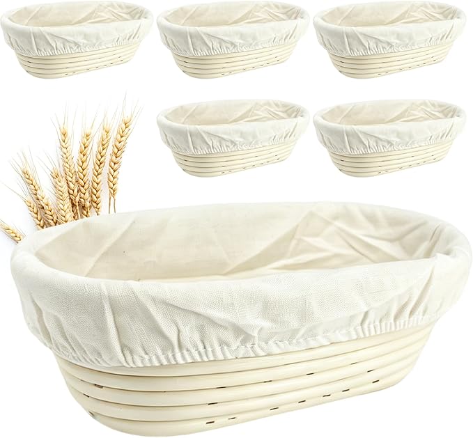 10 Inch banneton bread proofing basket, Set of 6 Natural Rattan Bread Proofing Basket with Linen Liners, Splinters-Free Handmade Brotform for Sourdough, Home & Professional Baking