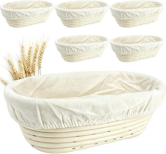 10 Inch banneton bread proofing basket, Set of 6 Natural Rattan Bread Proofing Basket with Linen Liners, Splinters-Free Handmade Brotform for Sourdough, Home & Professional Baking