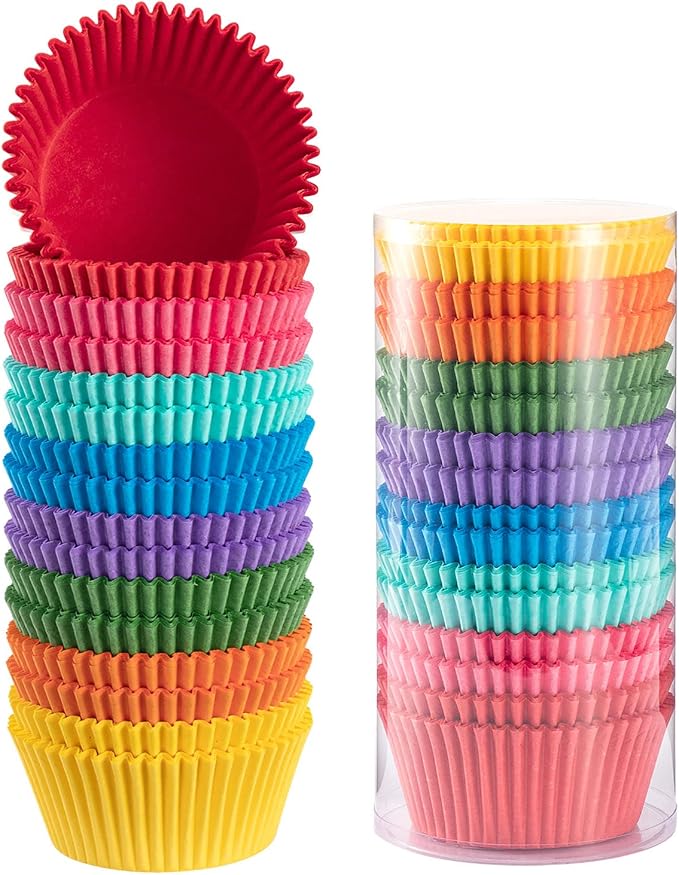 Gifbera Bright Rainbow Jumbo Cupcake Liners 400-Count, Large Solid Colorful Paper Baking Cups for Baking