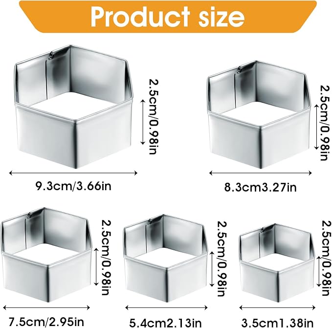 5 Pcs Hexagon Cookie Cutter, Stainless Steel Biscuit Cutter Hexagon Cookie Cutters Set Assorted Sizes for Biscuits Cake Sandwiches Shapes and Wedding Birthday Party