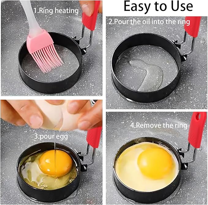3.5" Egg Rings Set of 4 with Silicone Handle, Round Mold for English Muffins,Pancake Mold for Indoor Camping Breakfast Sandwiches Egg Mcmuffins (4)