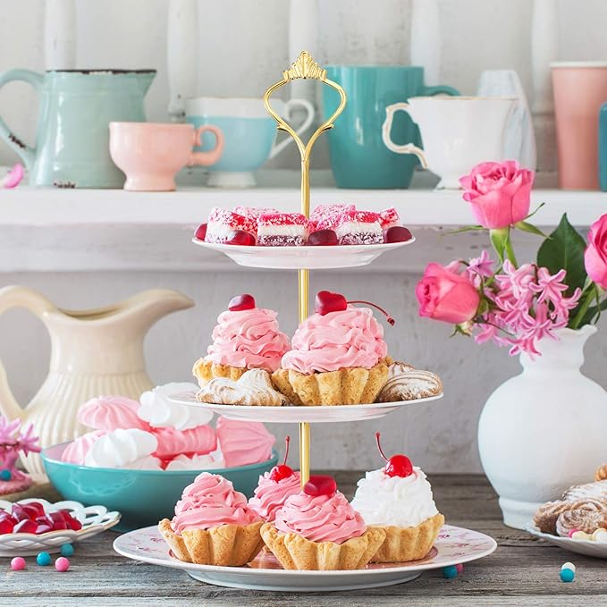 6 Sets 3 Tier Cake Stand Hardware Tiered Tray Plate Hardware Kit Heavy Metal Cake Fruit Food Plate Stand Fitting Stacking Kit for Serving Dessert Cupcake Dish Food(Simple,Black, Silver, Gold)