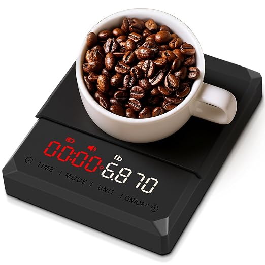 Fuzion Mini Coffee Scale with Timer - Espresso Scale Rechargeable 2kg x 0.1g Accuracy, 3-Mode Timer, LED Display, Digital Coffee Scale for Pour-Over, Espresso, Kitchen Use