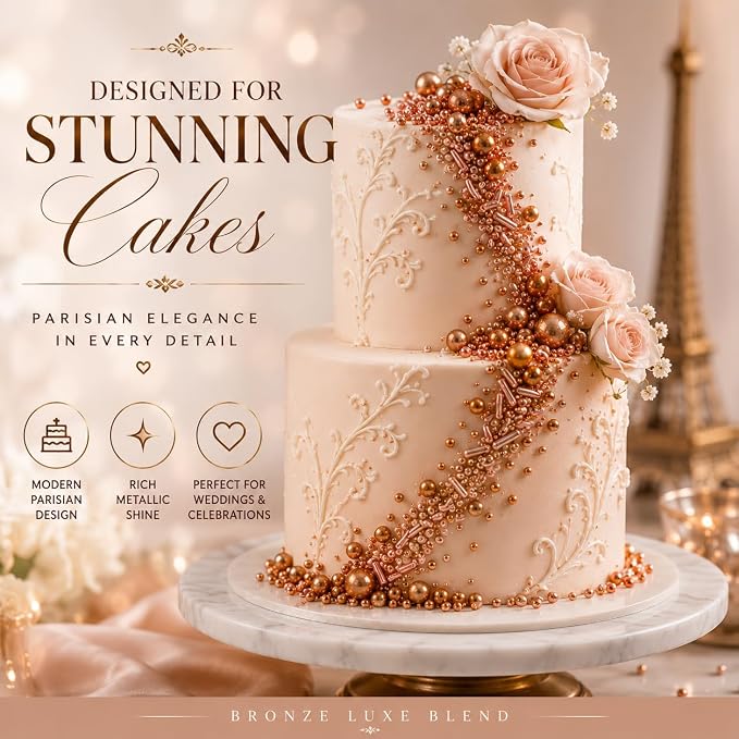 Confect Fusion Rose Gold Metallic Sprinkles Mix - Edible Cake Decorating Pearls, Rods & Sugar Crystals for Cupcakes, Cookies & Cakes | Vegan, Gluten-Free, Nut-Free, Soy-Free, Dairy-Free, Palm Oil-Free- 4.2 Oz