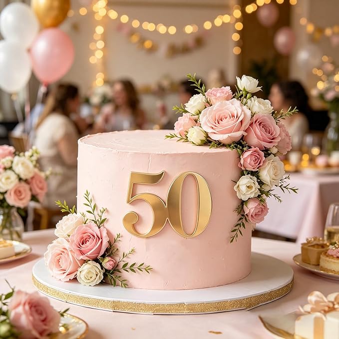 Acrylic Fifty Cake Topper, Gold Number 50 Cake Side Decoration, Happy 50th Birthday Cake Picks Decoration, Hello 50, 50th Anniversary Party Cake Charm Decor Supplies