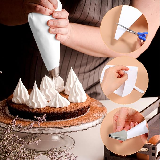 4 Pack Reusable Pastry Piping Bags, 16 inch Cloth Frosting Bag Canvas Cake Decorating Bags White Icing Piping Bag for Cakes Cookies Dessert DIY Making