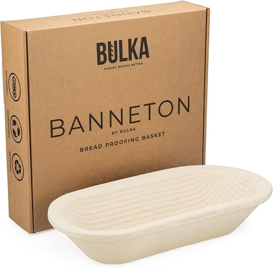 Bulka Large Oval 1kg Waffle Banneton Bread Proofing Basket Pressed Wood Pulp, Sourdough Proofing Basket – Non-Stick Brotform Sourdough Bread Baking Supplies, Made in Germany.