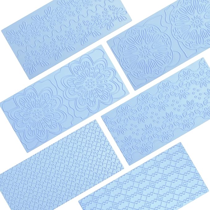 6 Packs Fondant Impression Mat Fondant Texture Mats Clay Mold Set Lace Embossing Mat Fondant Cake Embossed Impression Sheets for Cake Decorating