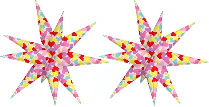 2Pcs Heart Explosion Pointed Star Foil Balloons/Love Birthday Balloons for Valentine’s Day,Romantic Parties, Weddings, New Year's Eve 2026, Bridal Shower, Birthday Decor (2Pcs Yellow)