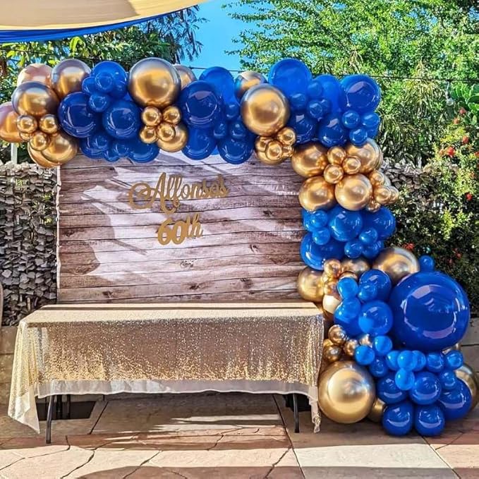 Royal Blue and Gold Balloon Arch Garland Kit 153pcs with Star, 22 18 12 10 5in Different Size Blue Gold Confetti Latex Balloons for Baby Shower Birthday Anniversary New Year Party Decorations