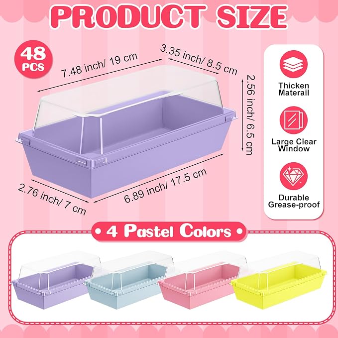 Vesici 48 Pcs 7 Inch Small Charcuterie Boxes with Clear Lids Cake Slice Containers Paper Bakery Boxes Disposable Food Containers for Dessert Cookie Sandwich Mini Cake Strawberry