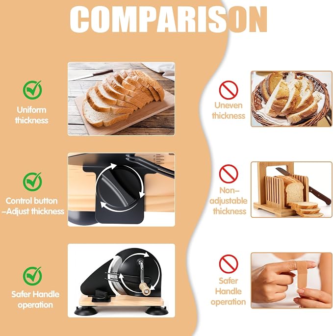Manual Bread Slicer for Homemade Sourdough Bread, Adjustable Thickness & Evenly Slicing, Hand Crank Bread Slicer with Scale Line and Suction Cup, Serrated Blade Design, Patent Black