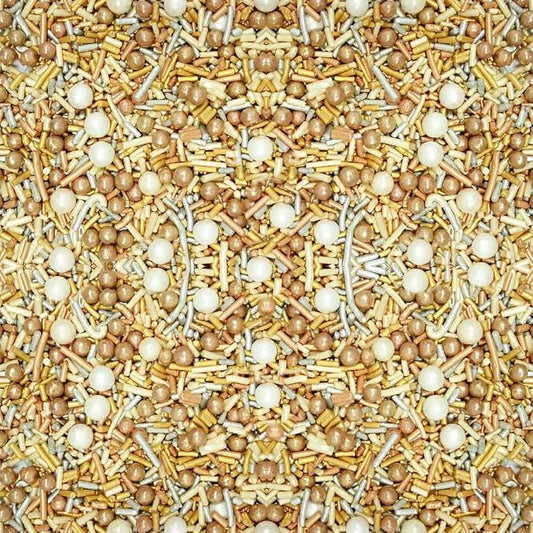 Confect Sprinkle Mix – Gold & White Pearl Sugar Strands for Baking, Cake Decoration & Cupcake Topping – Vegan, Gluten-Free, Nut-Free, Soy-Free, Dairy-Free, Palm Oil-Free – 4.2 Oz