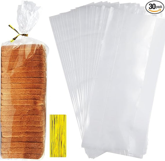 Plastic Bread Bag for Homemade Bread, 30pcs Large Bagel Bags with 50pcs Ties, Clear Bread Loaf Bags For Sandwich Bakery Treat Storage (18×8×4 in)