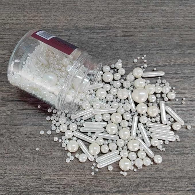 Edible White Pearl Sugar Sprinkles Candy Mix Size Baking Edible Cake Decorations Cupcake Toppers Cookie Decorating Wedding Party Valentine Halloween Christmas Supplies 85g/3oz