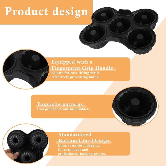 2 Pcs Silicone Donut Pan for Baking, Nonstick 5 Cavity Doughnut Baking Pans for Ninja 8QT-10QT Air Fryer, Make Perfect Bagels and Cake Donuts, Black