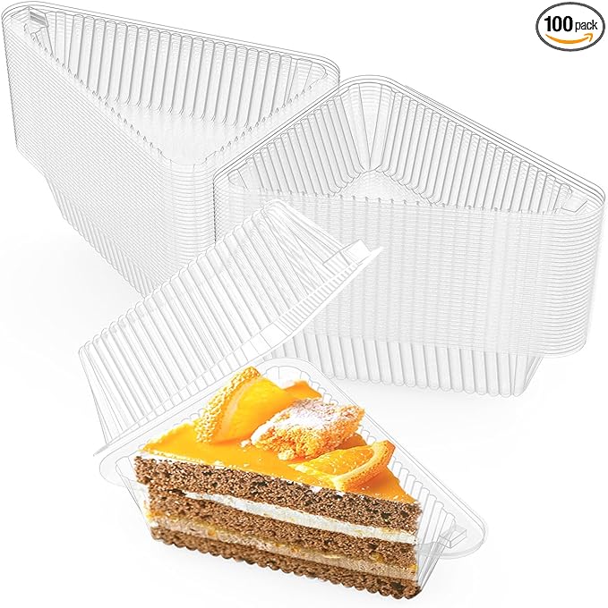 Goiio 100 Pieces Cake Slice Plastic Containers | 4.33 Inches Hinged Lid Cheese cake Container, for Home, Bakery and Cafe