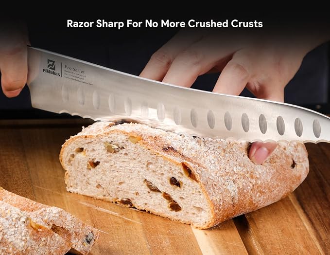 Piklohas 8 Inch Resharpenable Bread Knife+Bread Box for Kitchen Countertop