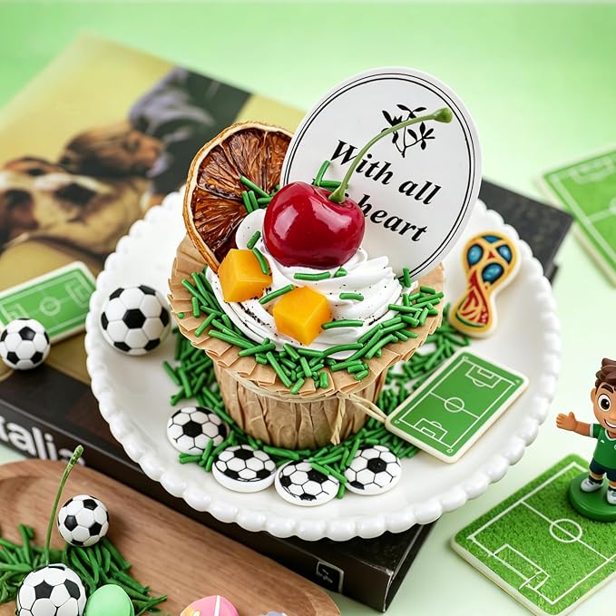 Edible Soccer Sprinkles for Cake Decorating - Green Jimmies and 10Pcs Soccer Ball Candy Mix, World Cup Celebration, Sports Themed Birthday Party Decorations for Baking, Cookies, Cupcake Toppers