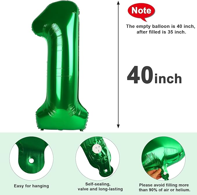 15 Balloons Number, 40 Inch 15th Birthday Decorations for 1 5 15 51, Dark Green Big Foil Number Balloons for Wedding Store Anniversary Party Supplies