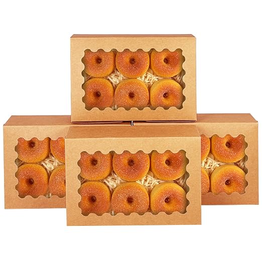 qiqee 100Pcs Brown Cookie Box with Window 9"x6"x2.5" Pastry Macaron Bakery Box for Packaging