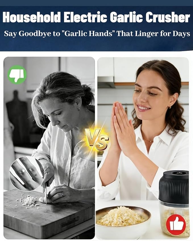 Household Electric Garlic Crusher - 350ML Portable Mini Food Processor, Rechargeable Vegetable Chopper, with 6 Stainless Steel Blades, for Garlic, Onion, Ginger, Chili (6 Blades Blue with Egg Beater)