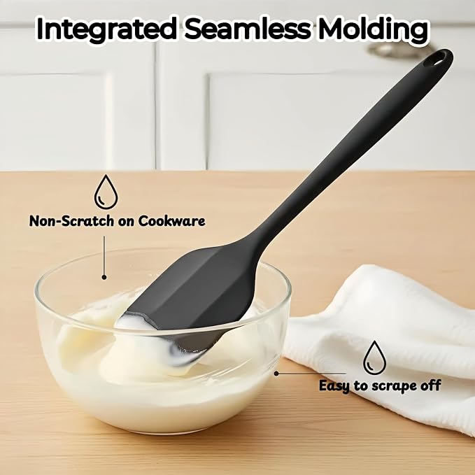 6-Piece Silicone Spatula Set, Heat Resistant Up to 230°C, Non-Scratch Non-Stick Cookware, Seamless One-Piece Design,with Pastry Brush for Baking Cooking Mixing (Black)