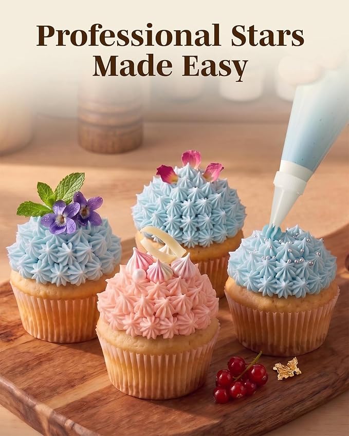 Reusable Plastic Piping Tips Standard Size Star Tip #19 20 PacK with 2 Couplers Icing Nozzles for Cake Decoration Dessert Design Baking Supplies and Piping Bags Base Ø 0.75" Height 1.25"