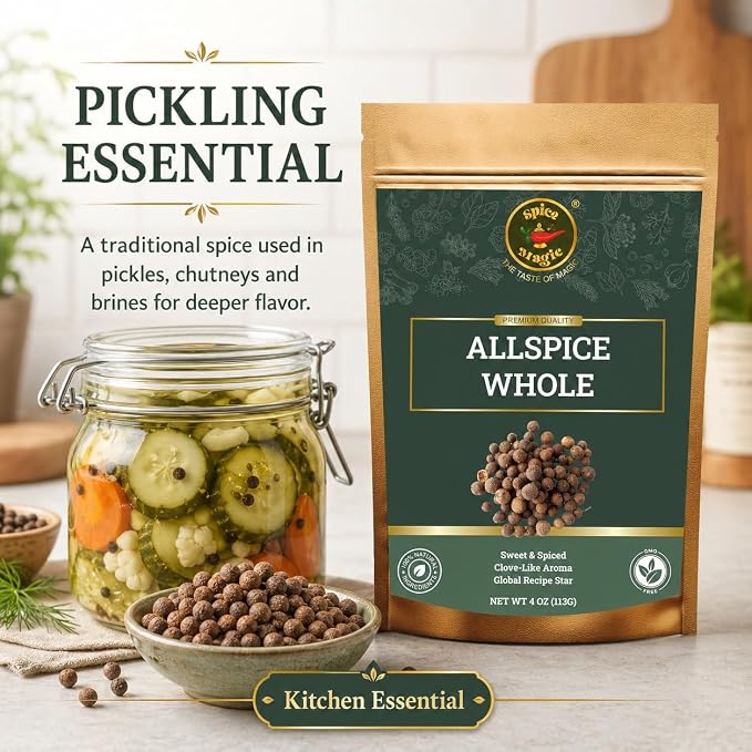 Spice Magic Allspice Whole, 4 oz (113g) - Premium Whole Jamaican Pimento Berries for Savory and Sweet Dishes I 100% Natural, Non-GMO & Freshly packed, ideal for both savory and sweet dishes.