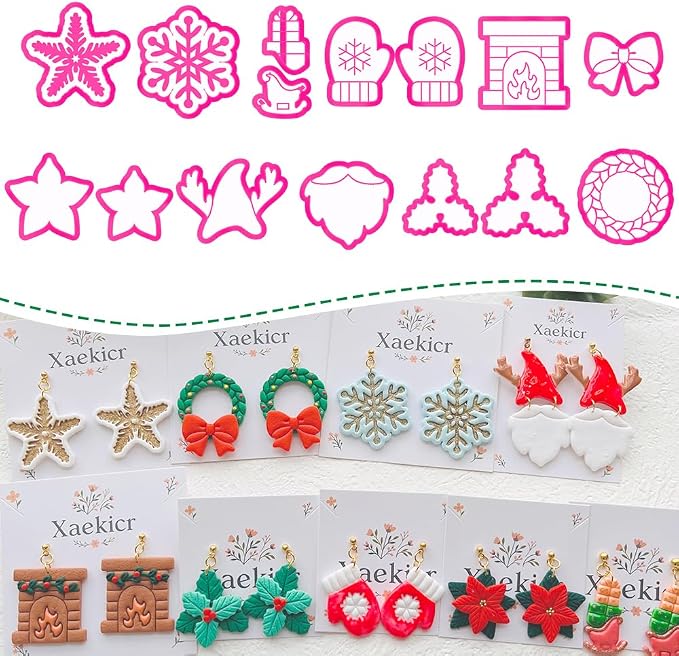 Xaekicr Winter Theme Polymer Clay Cutters Set – Clay Molds and Cutters for Polymer Clay, Decorative Earring Tools