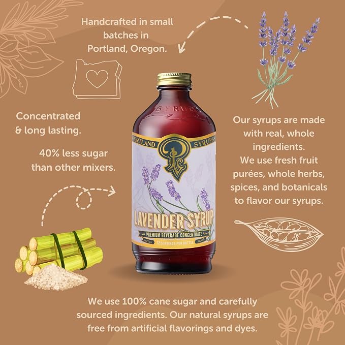 Portland Syrups Lavender Syrup - Premium Beverage Concentrate for Delicious Cocktails, Tea, Soda, Coffee Drinks, Baking, and More - 12 oz with 24 Servings (Pack of 1)
