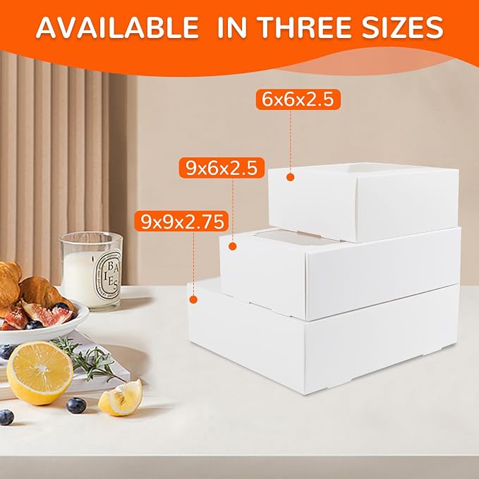 Zealax Bakery Boxes with Window and Dividers Cookie Packaging Small Treats for Gift Giving, Macaron Treat Boxes for Mini Cupcakes, Chocolate Covered Strawberries, White, 30 Pack, 9x6x2.5 Inch
