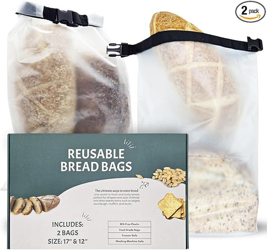 Reusable Bread Bags for Homemade Bread (2PCS)- Clear Bag with Ties For An Airtight Moisture-free Preservation and Storage - Loaf Bags for Home Bakers - Reusable Sourdough Bag