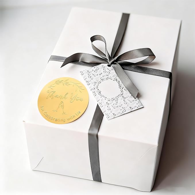 120 PCS Gold Embossed Thank You for Celebrating with Us Stickers – 2 Inch Metallic Foil Favor Labels for Weddings, Birthdays, Graduation Parties, Gift Bags & Event Decorations