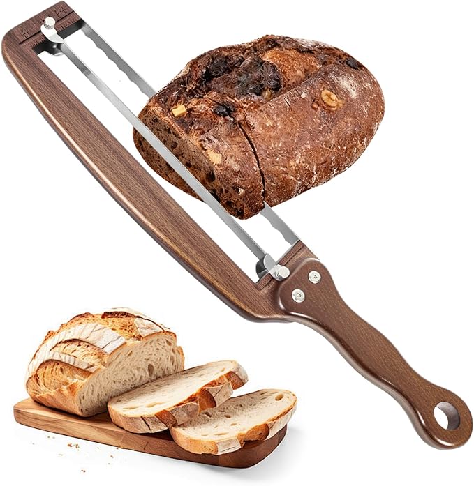 Bread Slicer for Homemade Bread-Adjustable Wooden Sourdough Bread Knife with Thickness Guide,Cutter Tools for Crusty Sourdough & Baguette,Ambidextrous Use,Gift for Baker