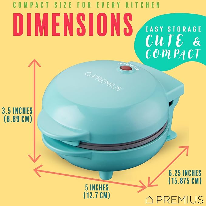 Ceramic NonStick Mini Snack Griddle Maker, 4” Mold, Quick Heat Up, Individual Fluffy Pancakes, Grilled Cheese, Eggs, Pizzas, Cookies & On-the-Go Breakfast & Lunch, Just Add Batter (Turquoise)