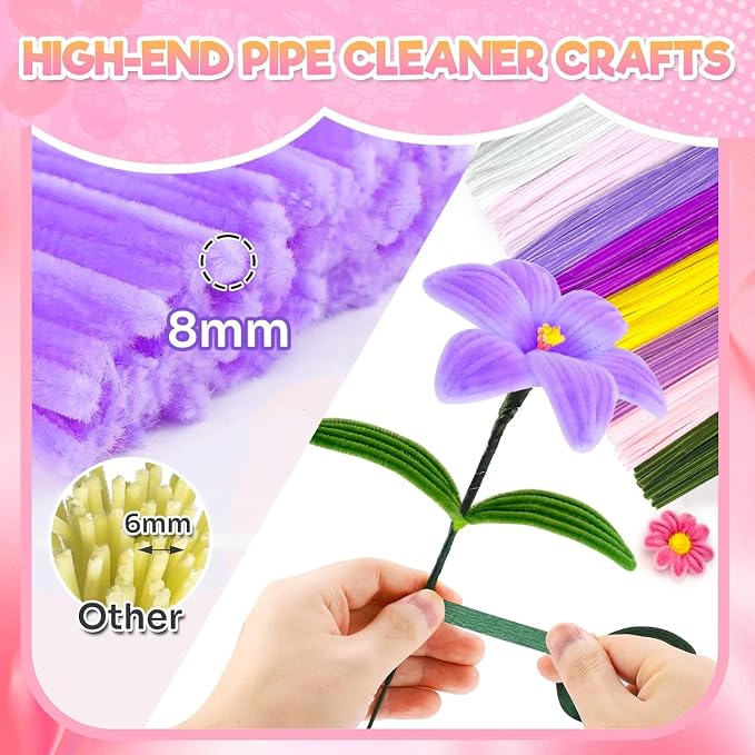 520Pcs Red Green White Pipe Cleaners Craft Kit, 5 Colors Glitter Chenille Stems Kit with Wires, Tape, Glue Sticks and Card, DIY Supplies for Christmas, Wedding, Graduation Gifts, Holiday Party Crafts