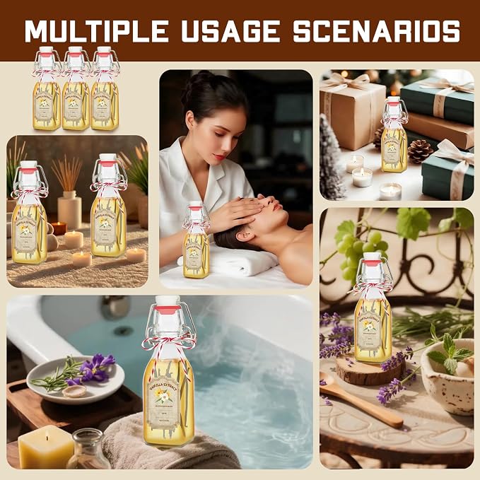 10 Pack Swing Top Glass Vanilla Extract Bottles 4 oz with Lids, Vanilla Labels & Funnel, Boston Square Bottles for Homemade Syrup, DIY Gifts, Flip Top Jars for Extract