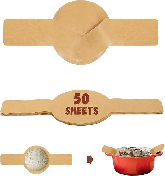 Parchment Paper for Sourdough Baking, GIGYES Bread Sling for Dutch Oven, 8" Round Parchment Paper with Long Handles for air fryer, Easy-Lift, Non-Stick, Odor-Free, 50 Sheets for Cake Baking