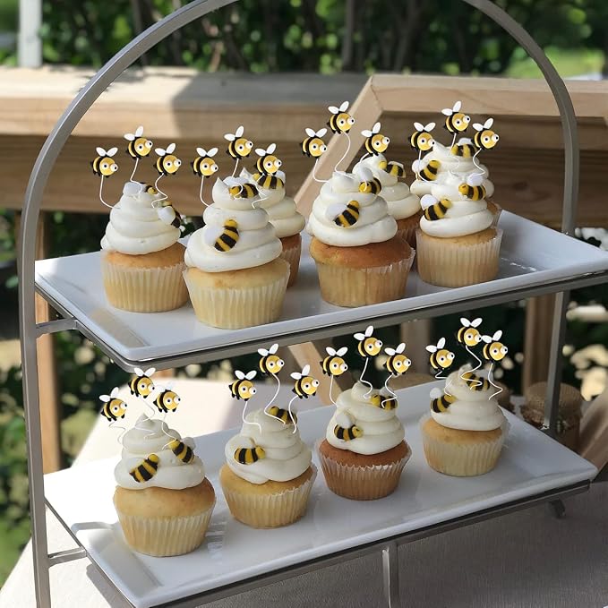 30 PCS Bumble Bee Cupcake Toppers Resin Little Figurine Bee Cupcake Picks Oh Babee Cake Decorations for Bee Theme Baby Shower Kids Boys Girls Birthday Party Decoration Supplies Black