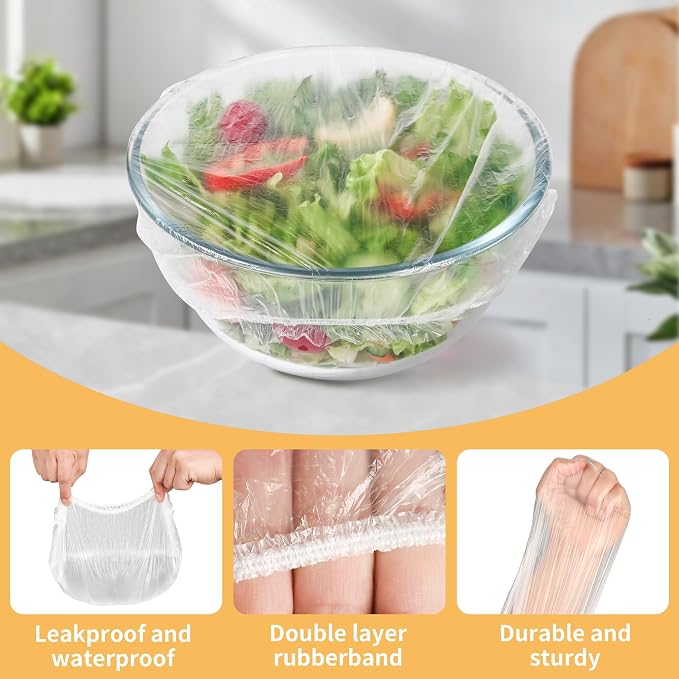 200Pcs Bowl Covers Shower Caps for Sourdough Bread Proofing Large Elastic Reusable Plastic Wrap for Food Storage Baking Rising Meal-Prep Fermentation BPA-Free Keep Food Fresh (14 Inch)