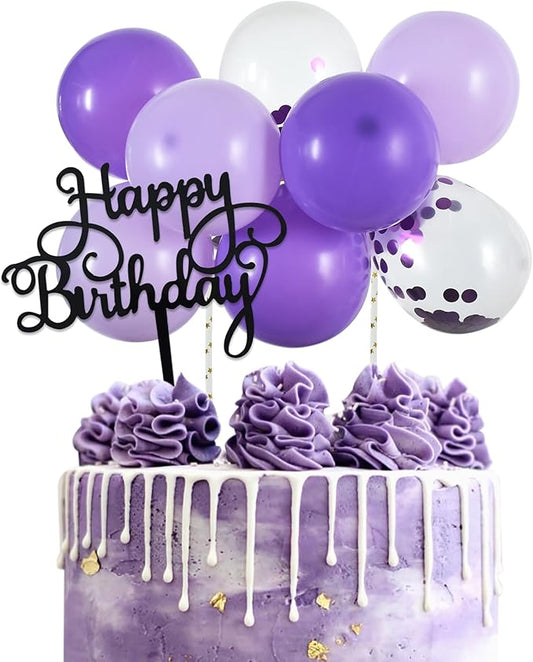 BEISHIDA Happy Birthday Cupcake Toppers - Purple Mini Balloon Cloud Birthday Cake Decorations for Wedding Anniversary Baby Shower Decorations