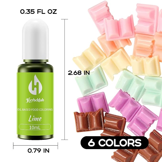 Oil Based Food Coloring for Chocolate 6 Colors x 10 ml Green Concentrated Green Oil Food Coloring for Candy Melts, Cake Pops, Strawberries - 6 Colors green