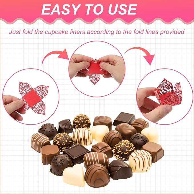 uxcell 25 PCS Truffle Wrappers 0.43x0.43 Inch Square Cupcake Liners Baking Wrappers Hollow Out Paper Dessert Cups for Wedding Birthday Beige