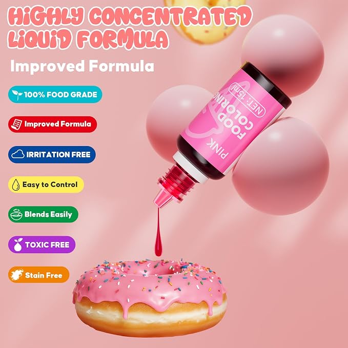 Food Coloring Liquid - 6 Vibrant Color Food Grade, Tasteless Food Coloring Gel for Cake Decorating, Baking, Easter Egg, Icing, Fondant, Slime Making DIY Supplies Kit - 0.52 Fl. oz (15 ml)/Bottles