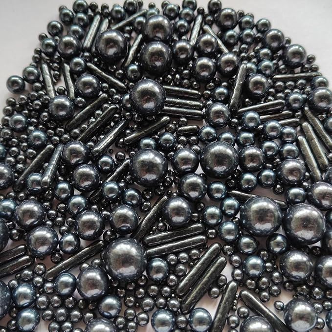 Edible Black Pearl Sugar Sprinkles Candy Mix Size Baking Edible Cake Decorations Cupcake Toppers Cookie Decorating Wedding Party Valentine Halloween Christmas Supplies 100g/3.53oz