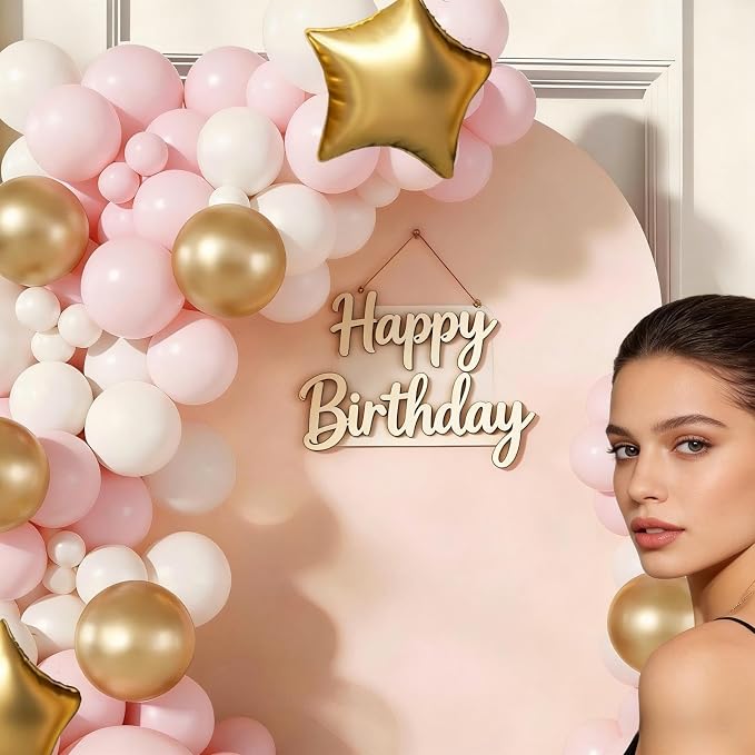 Pink White Gold Balloon Arch Garland Kit 143Pcs Pink White Metallic Gold Latex Balloons with Star Foil Balloons for Wedding Bridal Shower Birthday Party Decorations