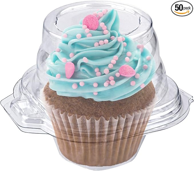 Stock Your Home Individual Cupcake Containers, 50 Pack, Cupcake Holder with Lid, Plastic Single Cupcake Container, Muffin Container, Stackable, BPA Free